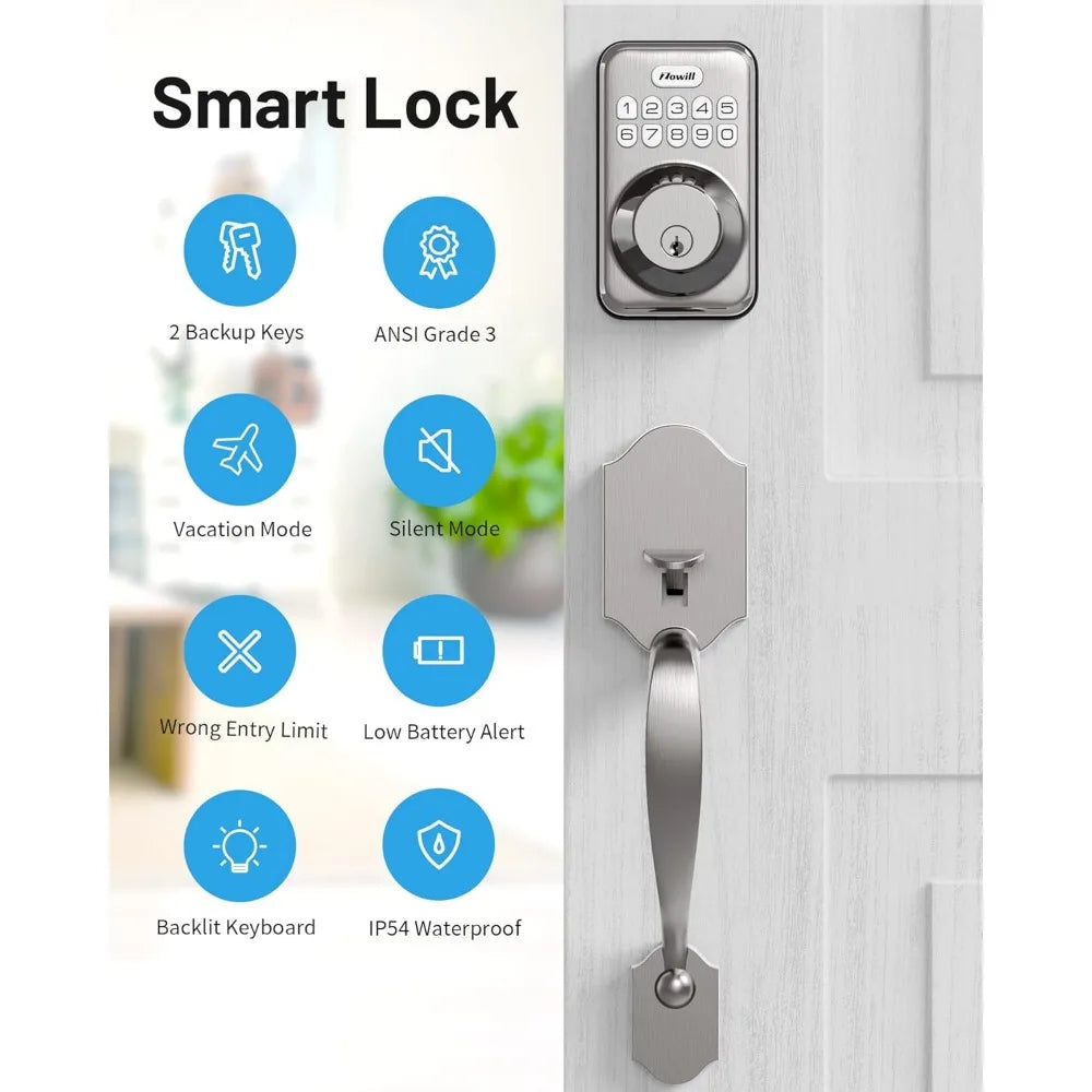 Keyless Entry Door Lock Set,  Electronic Keypad Deadbolt with 2 Handles, Front Door Handle Lever Sets, Auto Lock, Code Door Lock