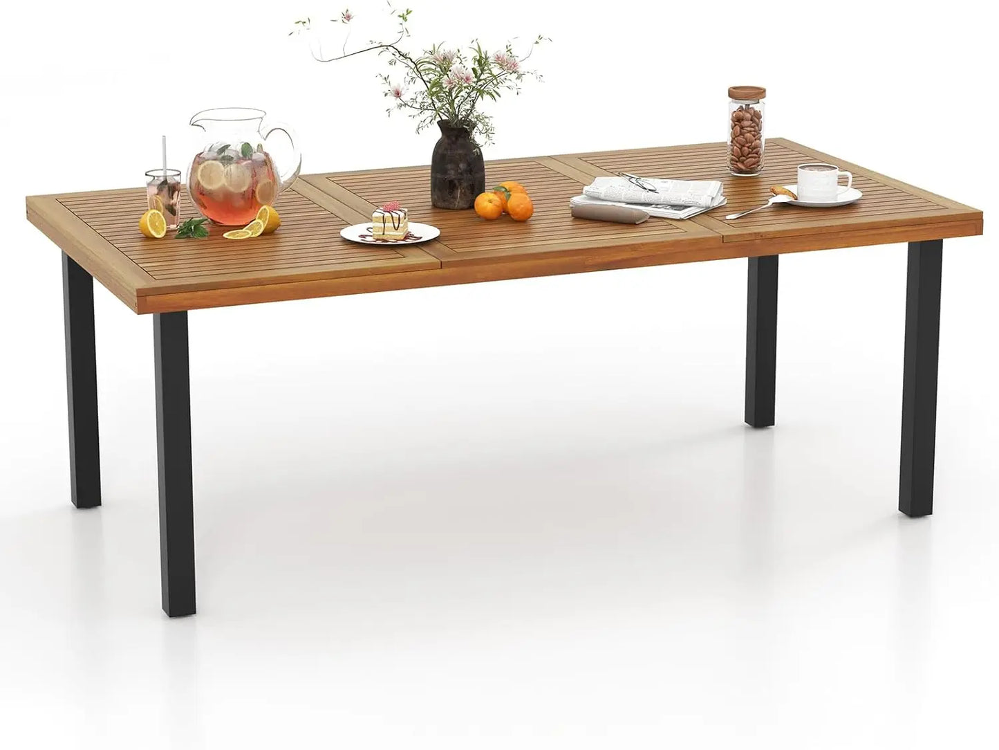 79 Inch Acacia Wood Dining Table,  Patio Table for Outdoors & Indoors, Rustic Rectangular Bistro Table with 1.9” Umbrella Hole