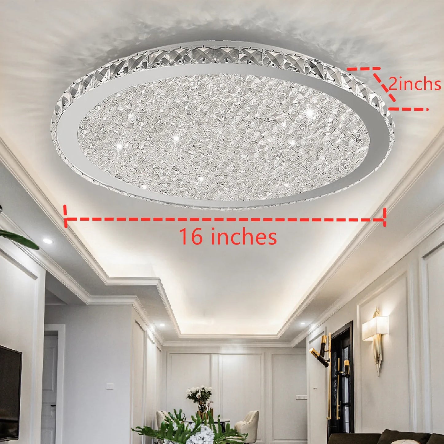 16" Modern Crystal Ceiling Light Pendant Lamp Luxury Embedded Installation Round LED Chandelier Raindrop Design