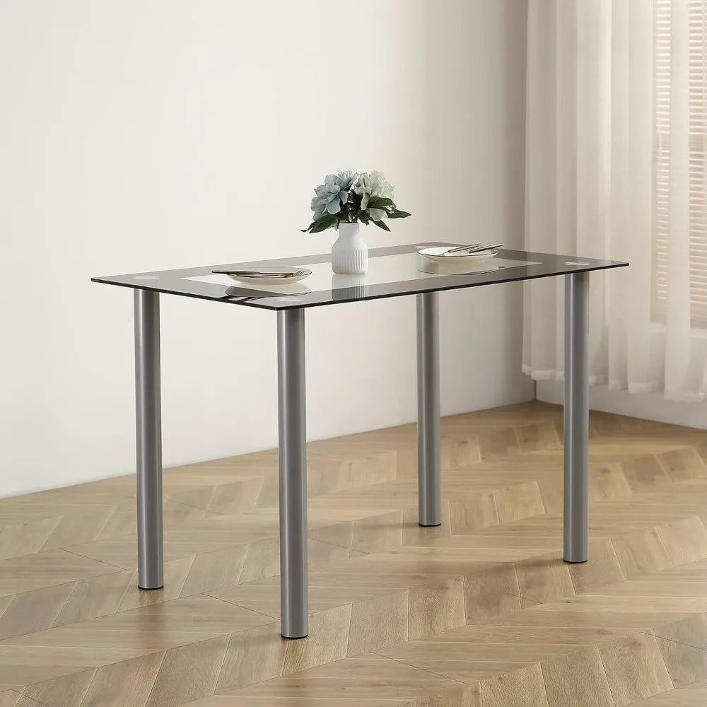 5-Piece Dining Table Set with 1 Glass Dining Table and 4 PVC Chairs, Modern Dining Table Set Living Room