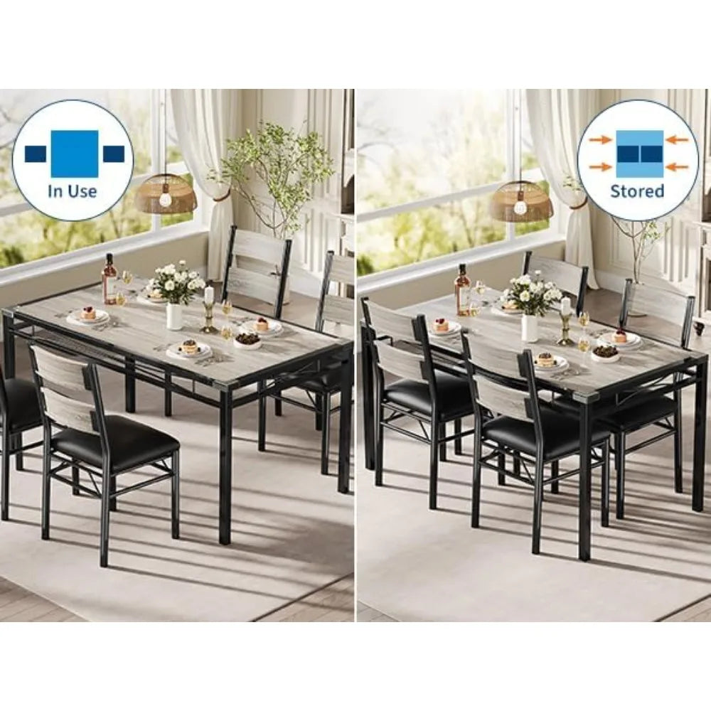Dining Table Set for 4, Dining Room Table Set for 4 with Upholstered Chairs, Wood Kitchen Table Chairs Set of 4 with Corner Pro