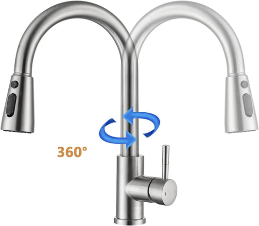 Kitchen Faucet with Pull Down Sprayer Brushed Nickel Single Handle Kitchen Sink Faucets with Pull Out Sprayer Stainless Steel