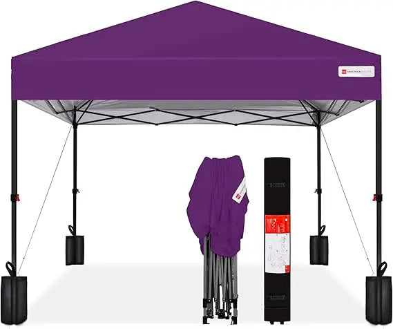 12x12ft 1-Person Setup Pop Up Canopy Tent Instant Portable Shelter w/ 1-Button Push, Case, 4 Weight Bags - Navy Blue