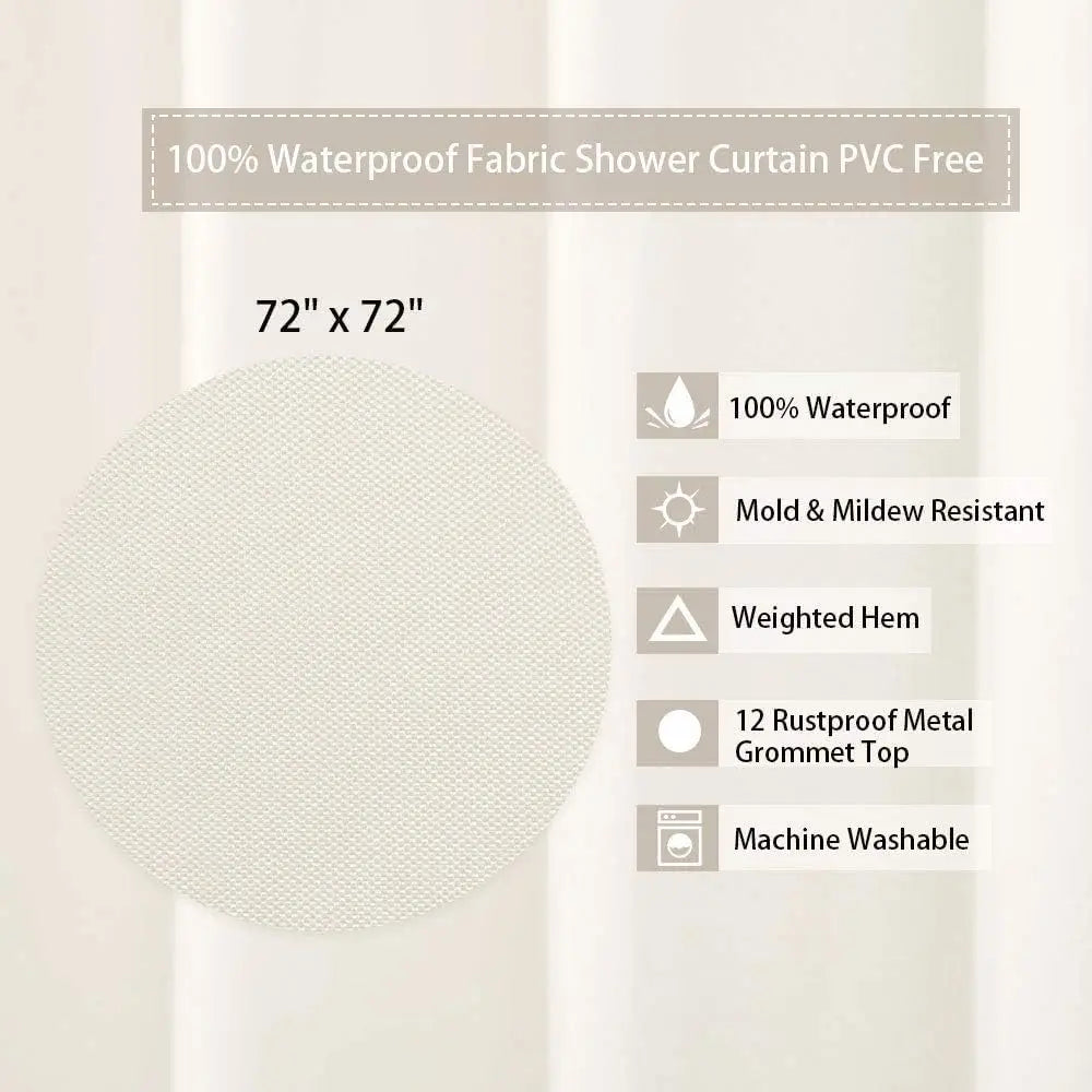 Hotel Quality 100% Waterproof Fabric Shower Curtain Liner with Magnets for Bathroom, 72x72 Inch, Ivory