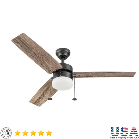48 Inch Bronze Indoor Ceiling Fan with Light Pull Chains Reversible Blades Quiet Performance Energy Saving Modern Design Ideal