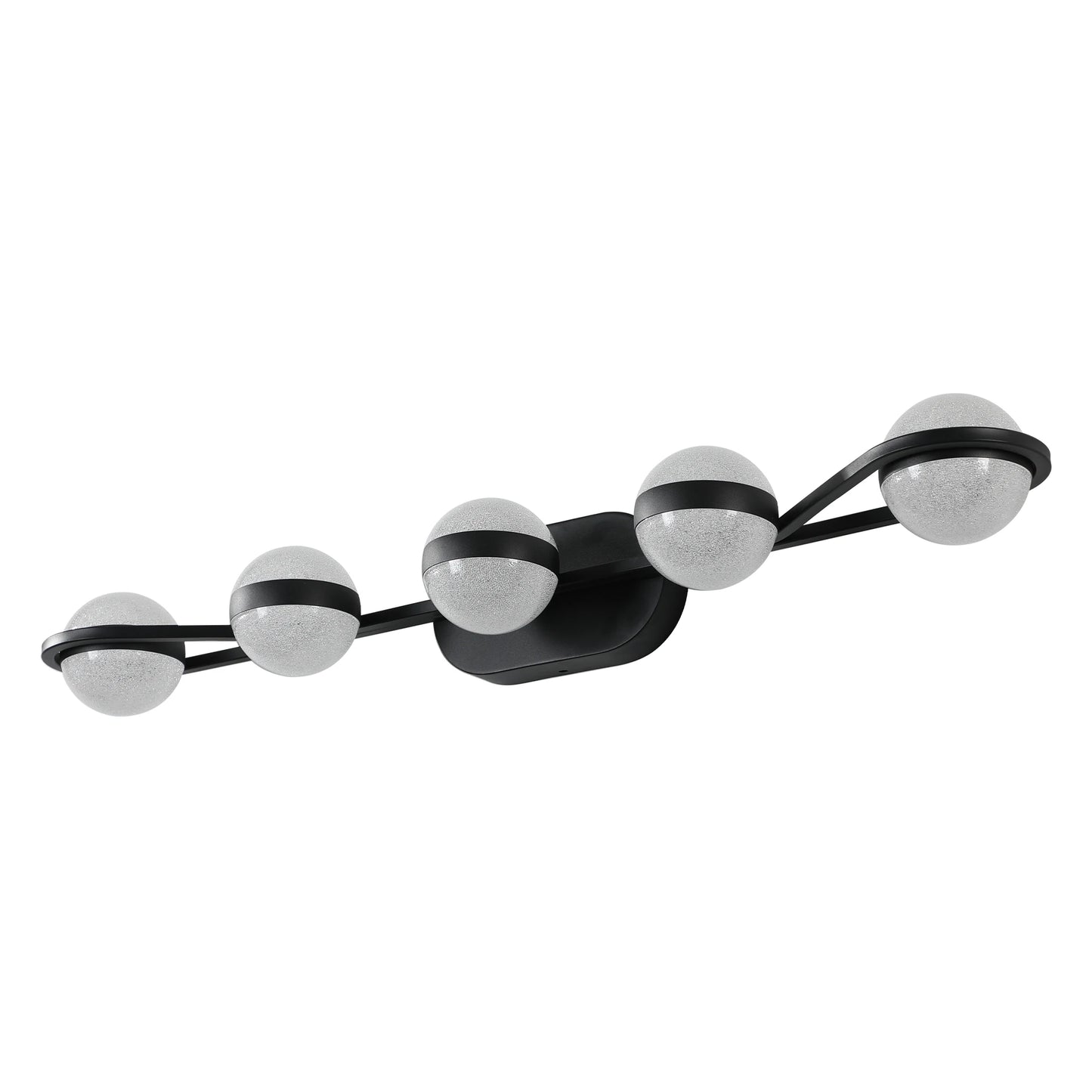 Modern Minimalist Bathroom Vanity Light, LED 5 Bulb Frosted Glass Shades, Wall Mounted Decorative Lighting Fixture (Black)