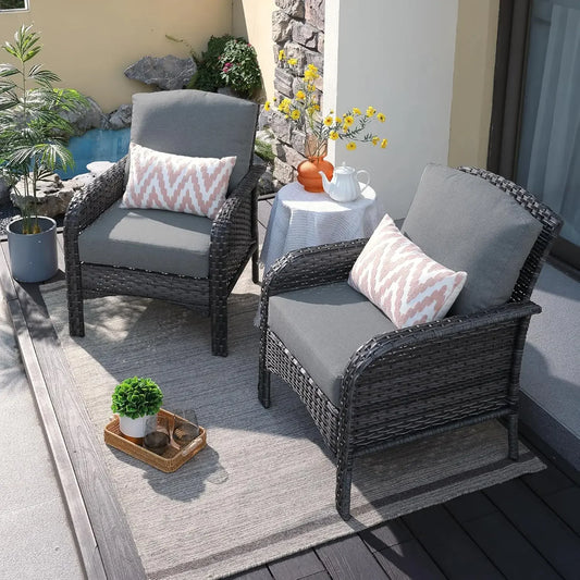 2 Pieces Patio Furniture Set, Outdoor Wicker Chairs of 2, All Weather High Back Rattan Chairs 2-Seater with Comfy