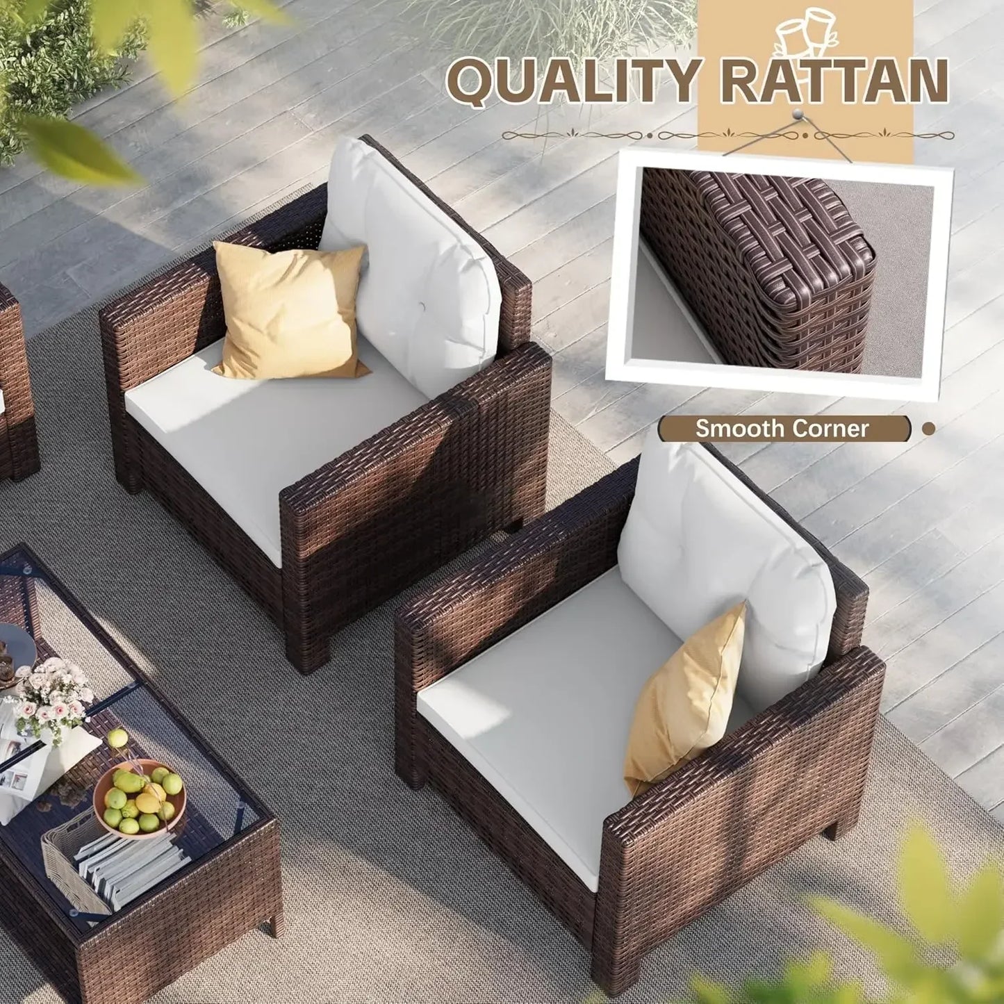 4 Pieces Patio Furniture Sets Rattan Chair Wicker Conversation Sofa Set, Outdoor Indoor Backyard