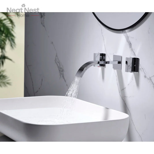 Wall Mount Lavatory Faucet Two Handle Bathroom Faucet,control the water temperature and water flow very well,Simple operation
