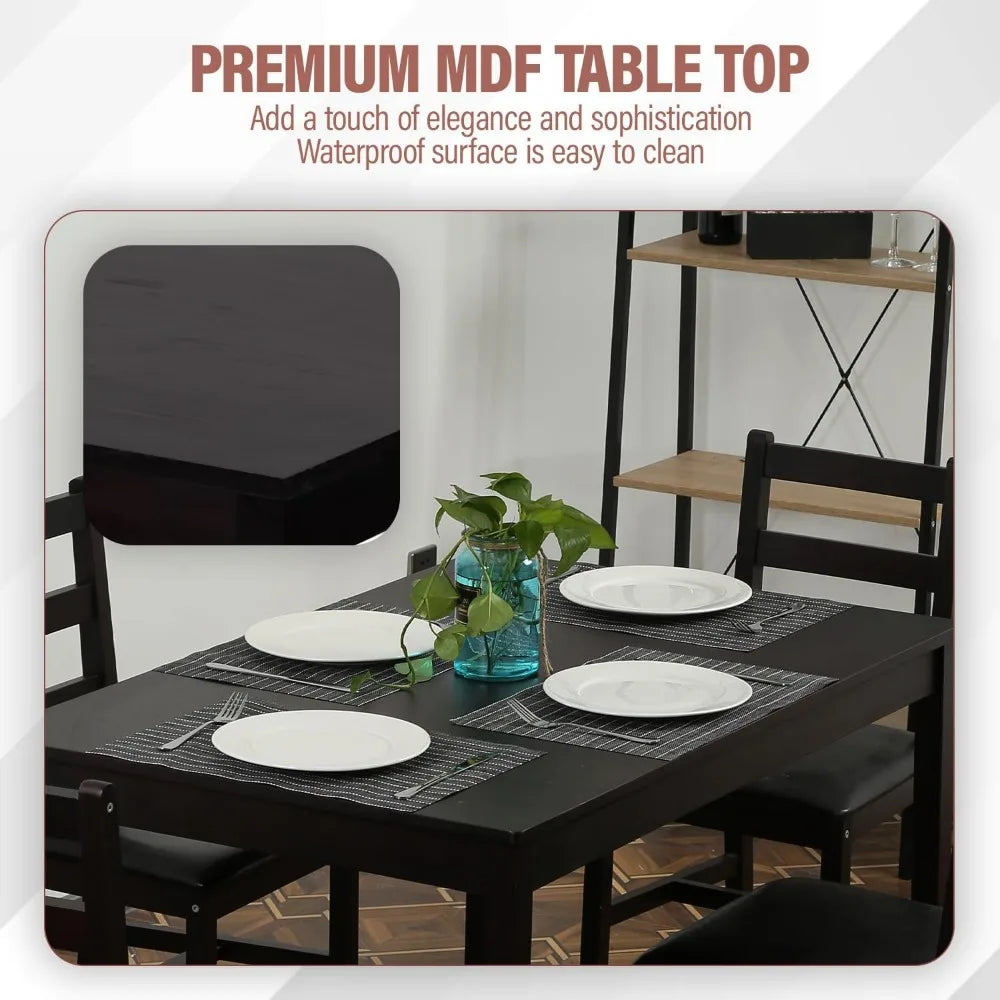 5 Pieces Kitchen Dining Room Set Dining Kitchen Table and Chairs Mid Century Style Wood Dinette Table Set for Home Family Dining