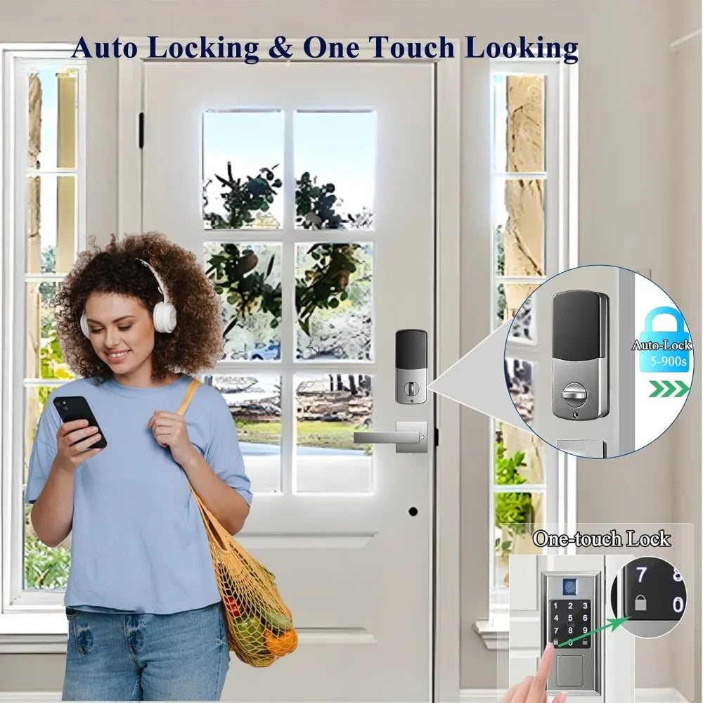 Smart Locks for Front Door with Lever Handle Set, Keyless Entry Door Lock, Fingerprint & App Control, Touchscreen Keypad Deadbol