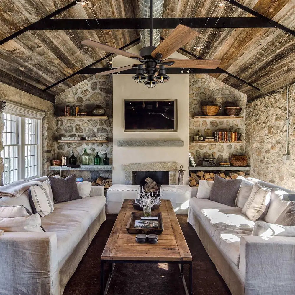 Indoor Ceiling Fan 52 Inch Aged Bronze Multi Arm Barnwood Blades LED Light Quiet Reversible Motor Remote Control Suitable Living