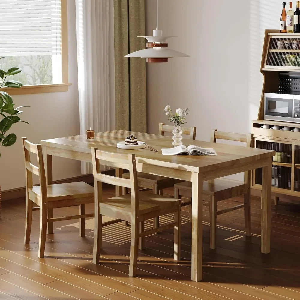 43.3 inch Solid Wood Indoor Modern Rectangular Dining Table Set for 4, Table and 4 Solid Wood Dining Chairs for Kitchen
