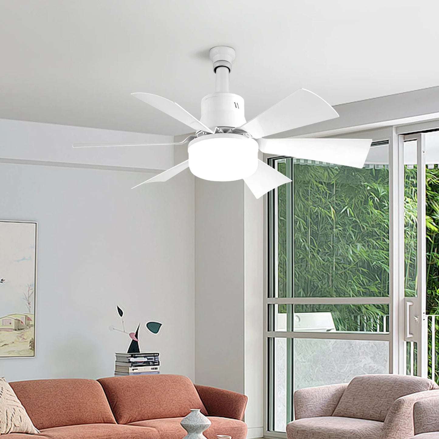 Socket Fan Light 3 Speeds Dimmable Screw in Ceiling Fan in Light Socket with Extender & 6 Blades Ceiling Fan with Light