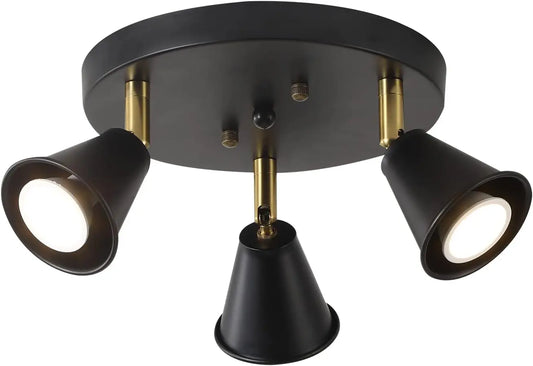 ndustrial 3-Light Adjustable Track Light - Black Flush Mount Ceiling Spotlight for Kitchen, Dining Room & Hallway w/ GU10 Bulbs