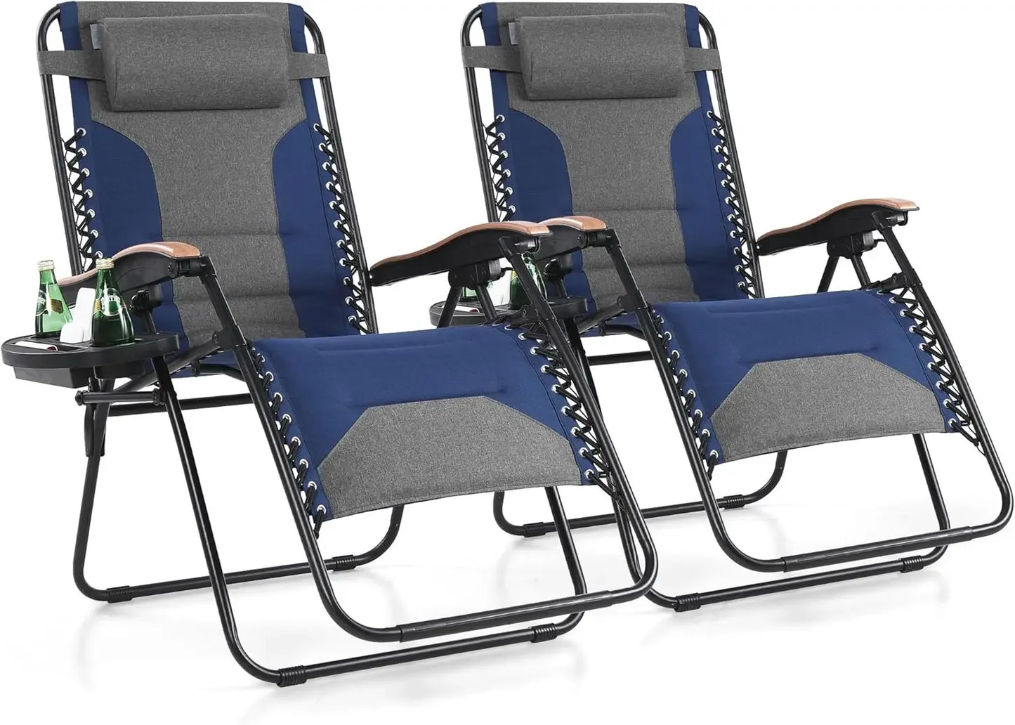 Zero Gravity Chairs Set of 2, XL Oversized Outdoor Recliners with Cup Holders, Foldable & Adjustable for Patio Use