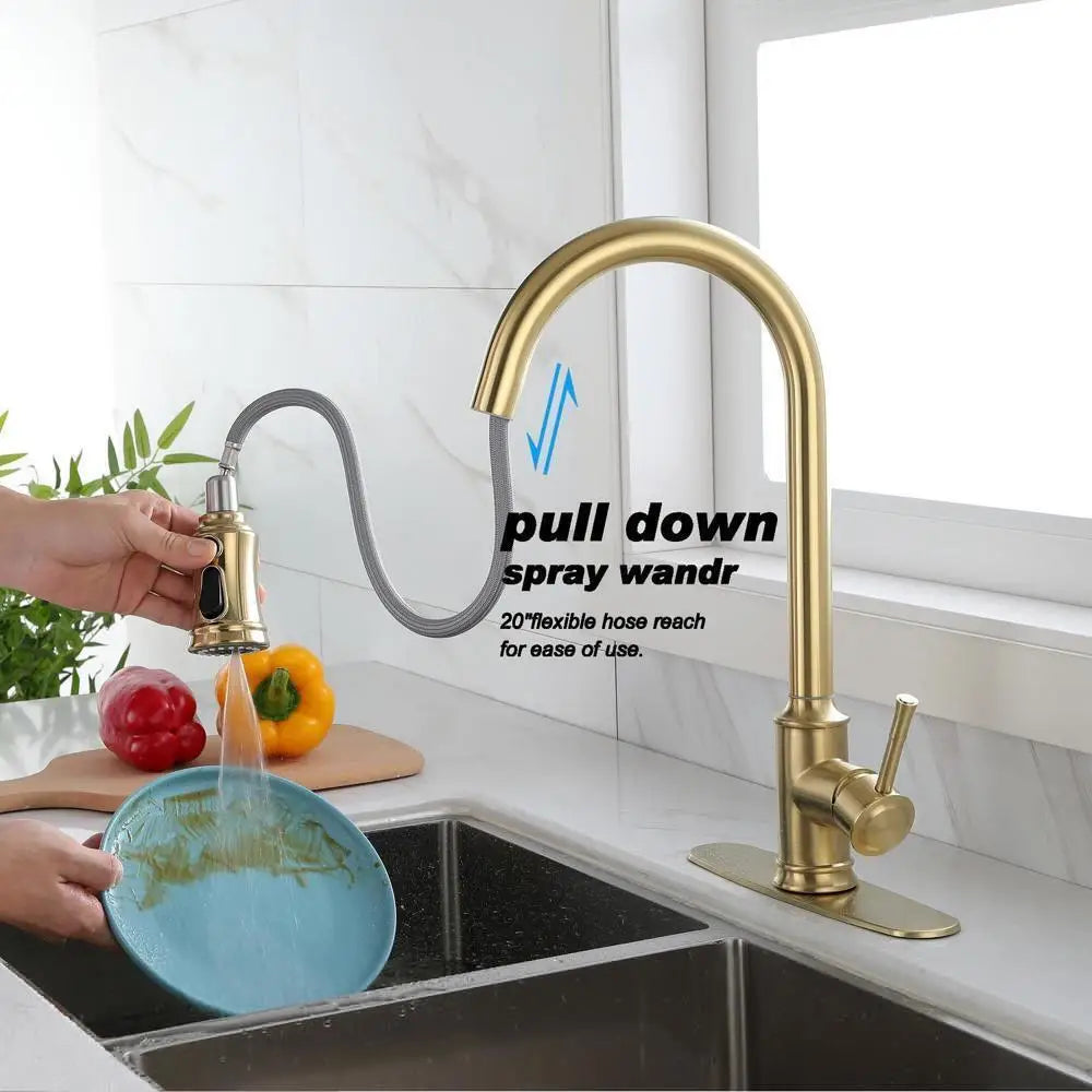 Surface-Mounted Touch Single Hole Kitchen Faucet with Pull Down Sprayer Gold