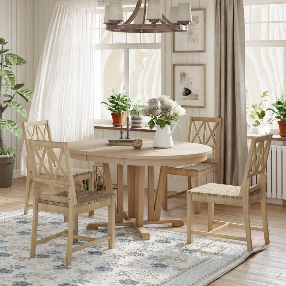 5-Piece Extendable Dining Table Set, Farmhouse Kitchen Table for 4 6-8 People with Removable Middle Leaf and 4 Cross Back Chairs