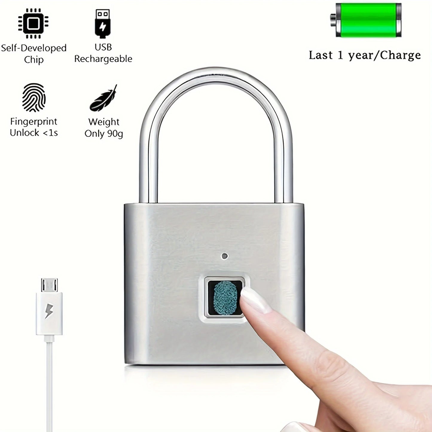 1Pcs Perfect for Securing Suitcases and Luggage, Mini Smart Fingerprint Padlock, Anti-Theft Protection