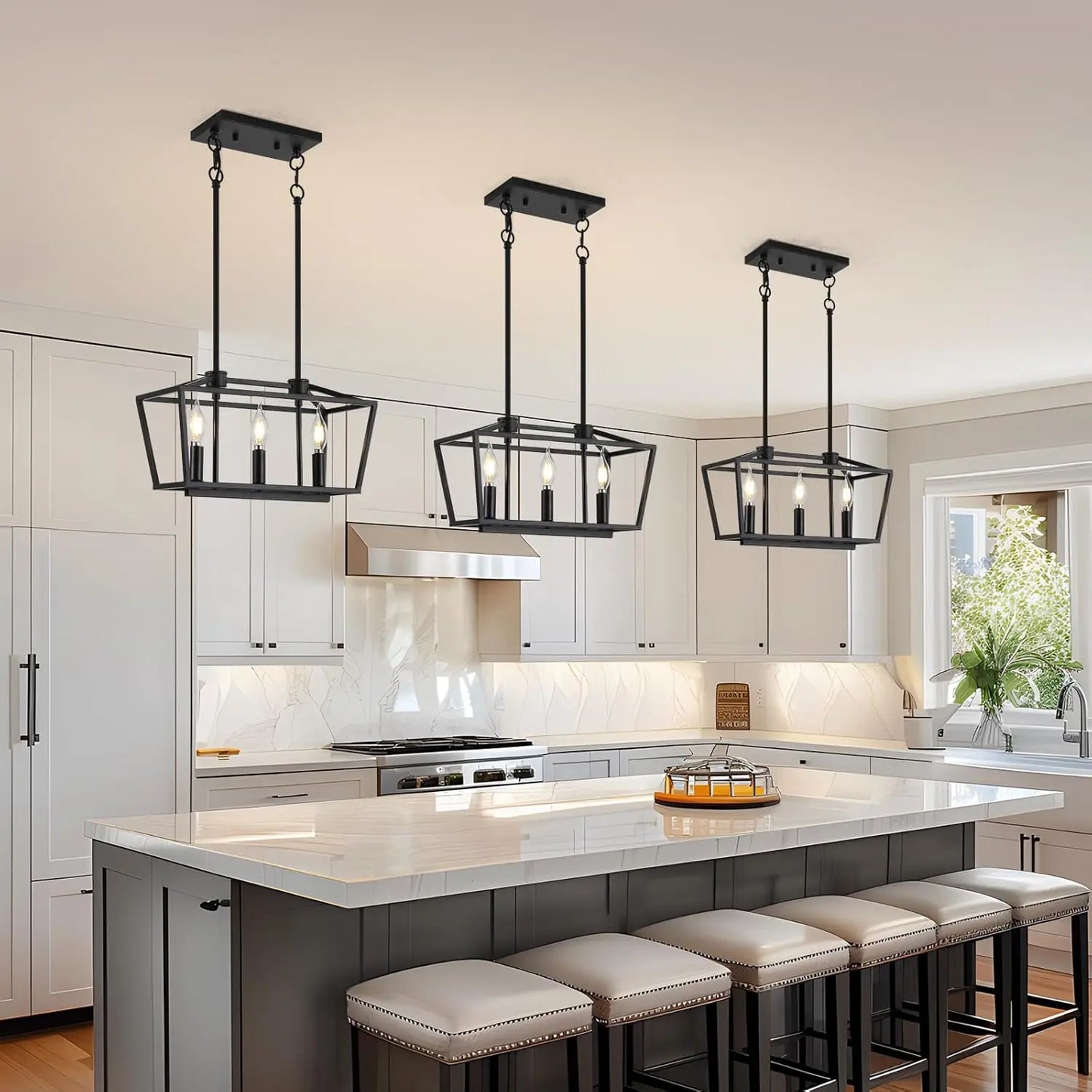 3-Light Modern Farmhouse Chandelier - Black Adjustable Pendant for Dining Table & Kitchen Island