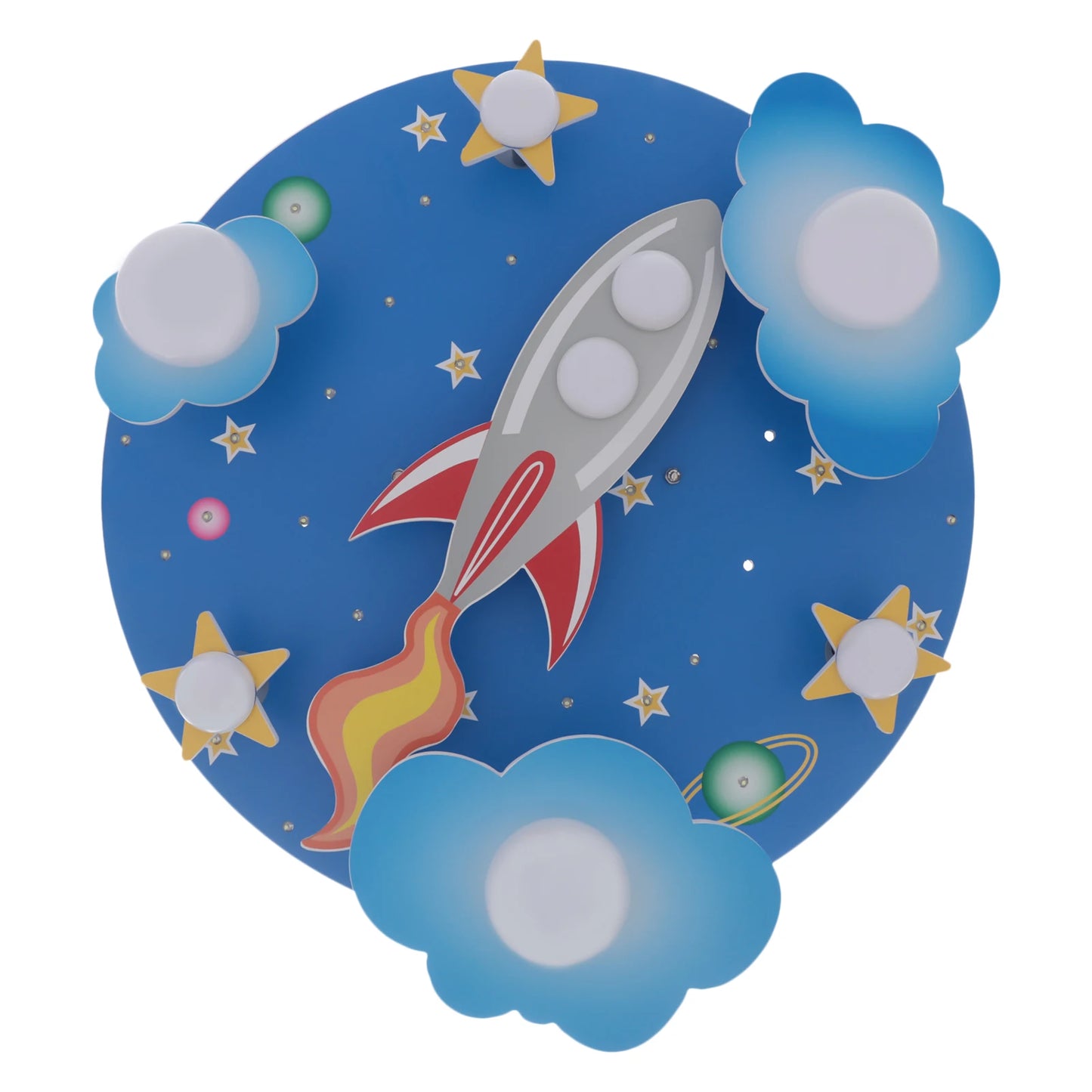 23.62" Modern Cartoon LED Ceiling Light Dimmable Blue Wood Cosmic Stars Flush Mount Chandelier Children's Room Ligting Fixture