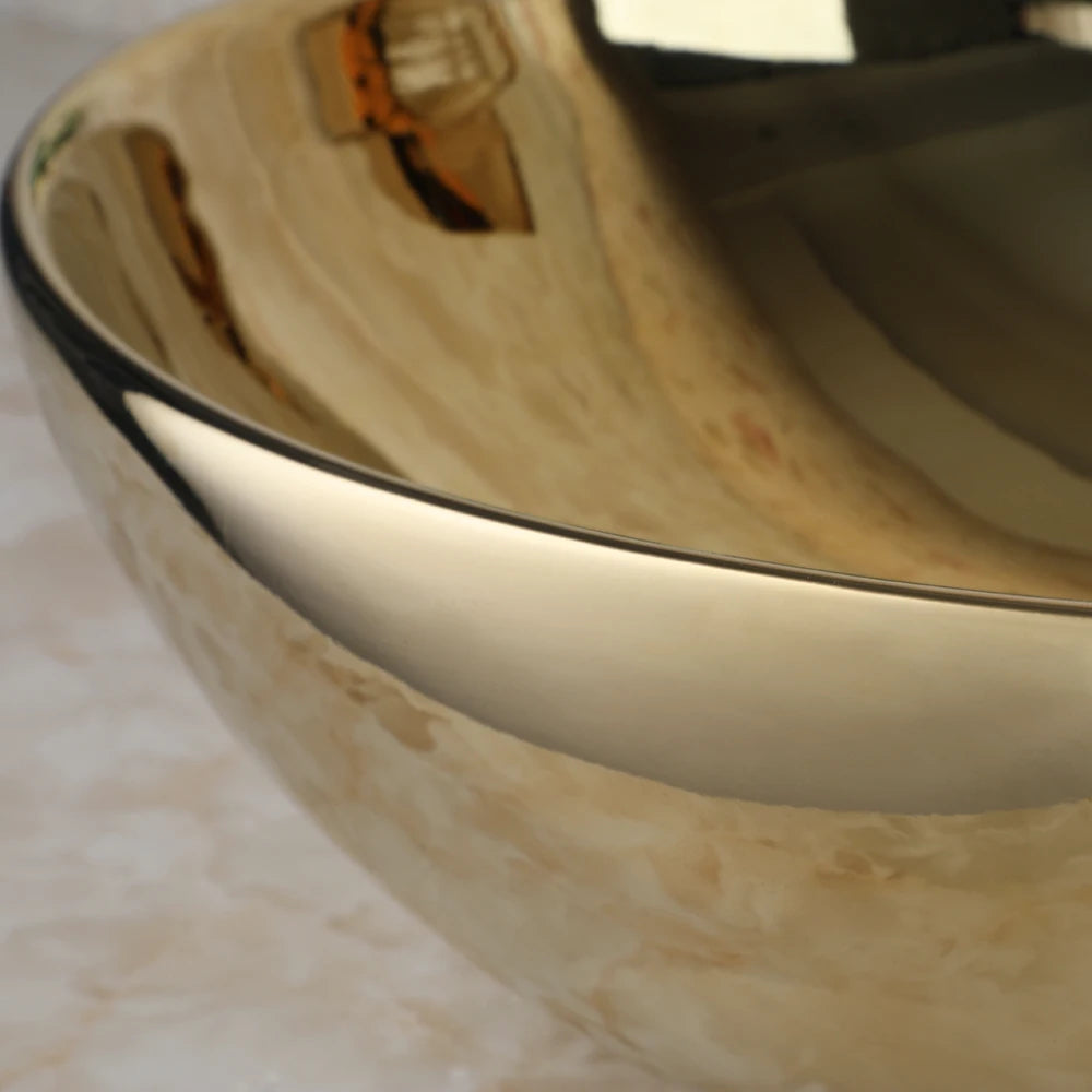 JIENI Gold Ceramic Vessel Sink Set Modern Bowl Washbasin Golden Faucet & Pop Up Drain Combo Basin Tap kit For Luxury Bathrooms
